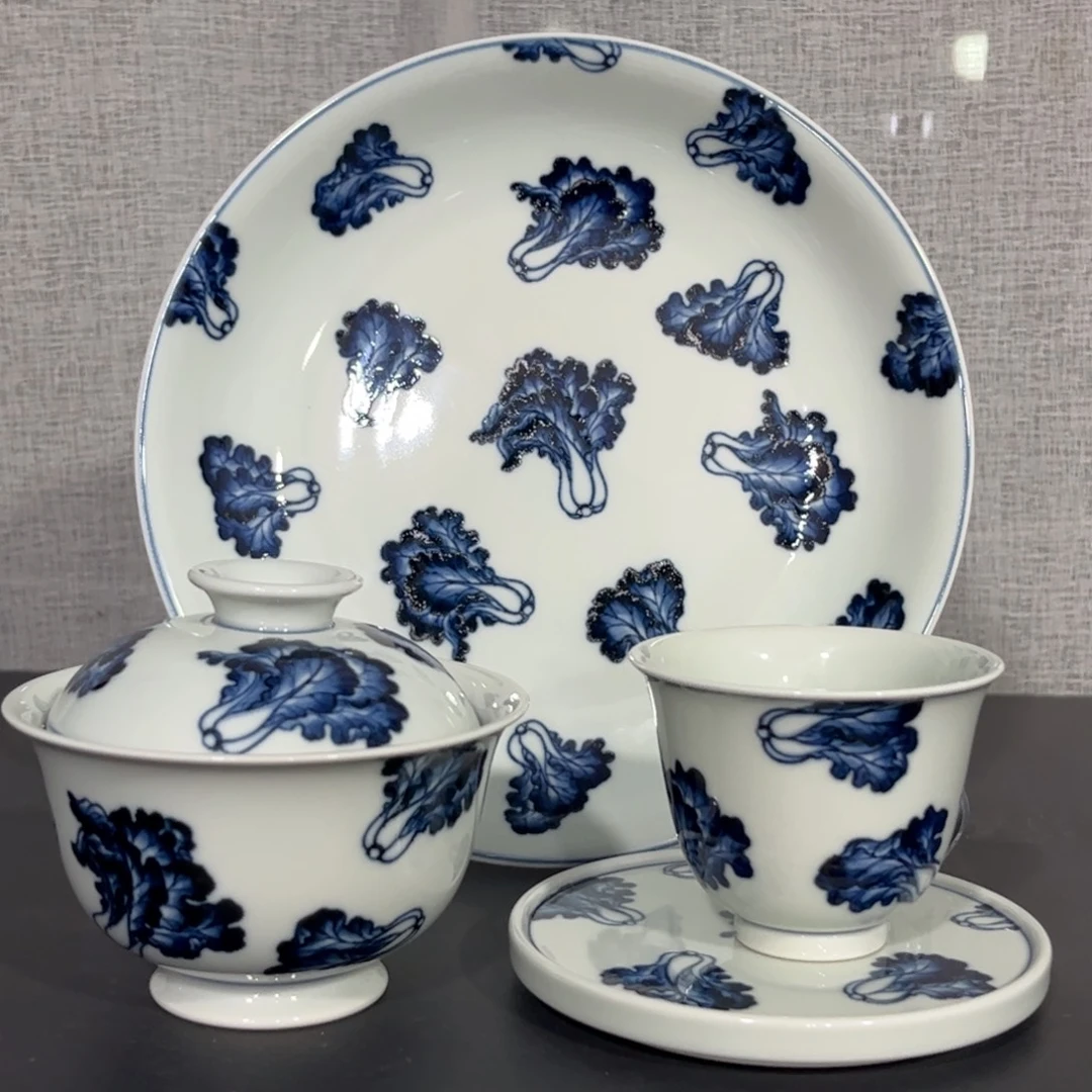 仿明青花白菜紋四件套 可拆分