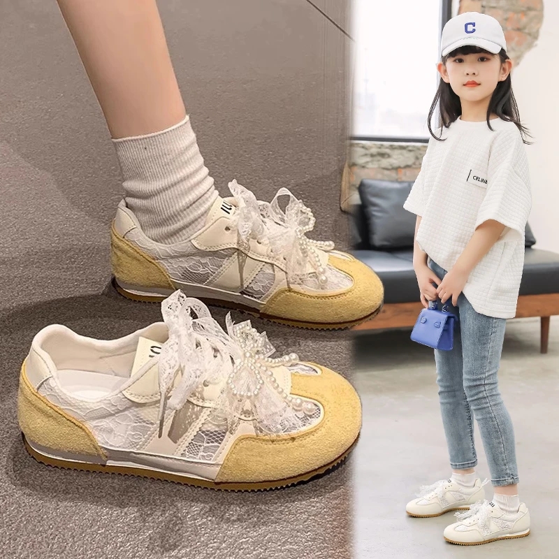 女童鞋子2025夏季新款薄网面透气板鞋运动鞋儿童德训鞋网鞋阿甘鞋