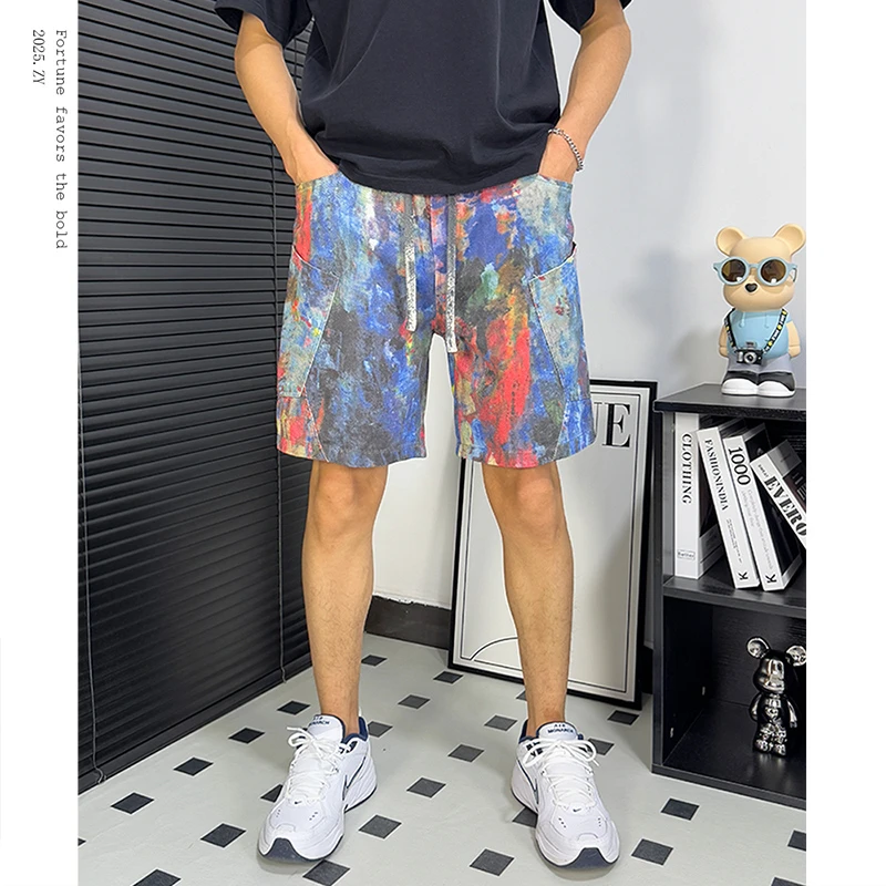男生夏季薄款短裤碎花沙滩裤运动迷彩沙滩宽松裤子美式高街短裤男