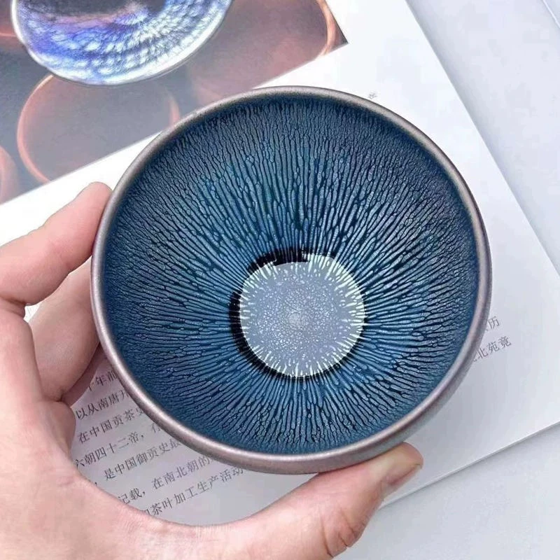 杨飞银毫建盏纯手工主人杯品茗茶杯鹧鸪斑原矿李达油滴兔毫铁胎