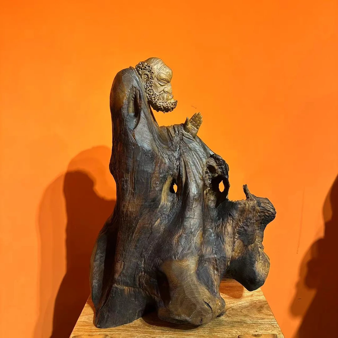 《悟禅·达摩》楠木手工雕刻摆件 尺寸：68-82