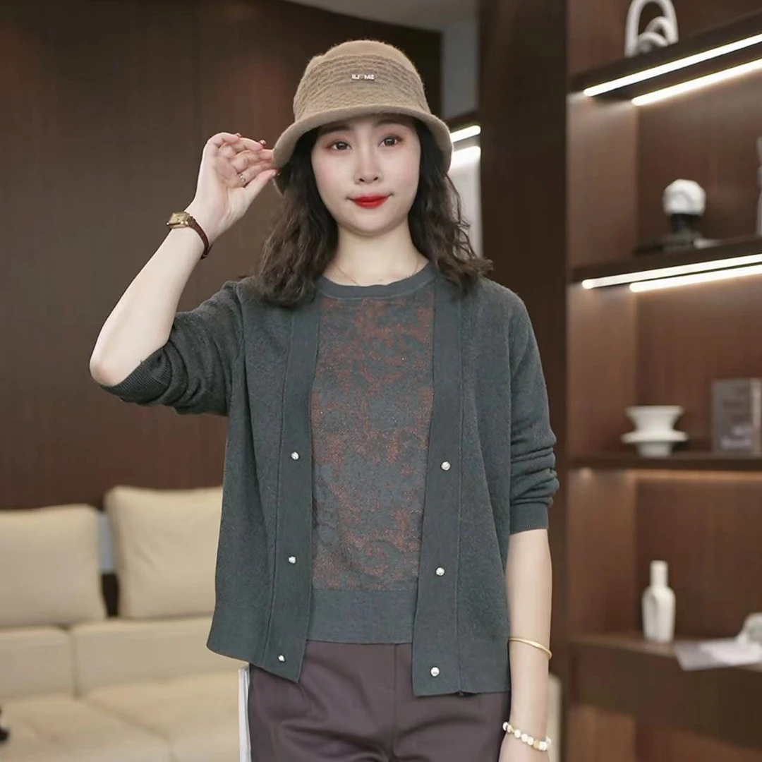设计款针织开衫女2025春秋薄款毛衣外套宽松慵懒风外搭上衣3369