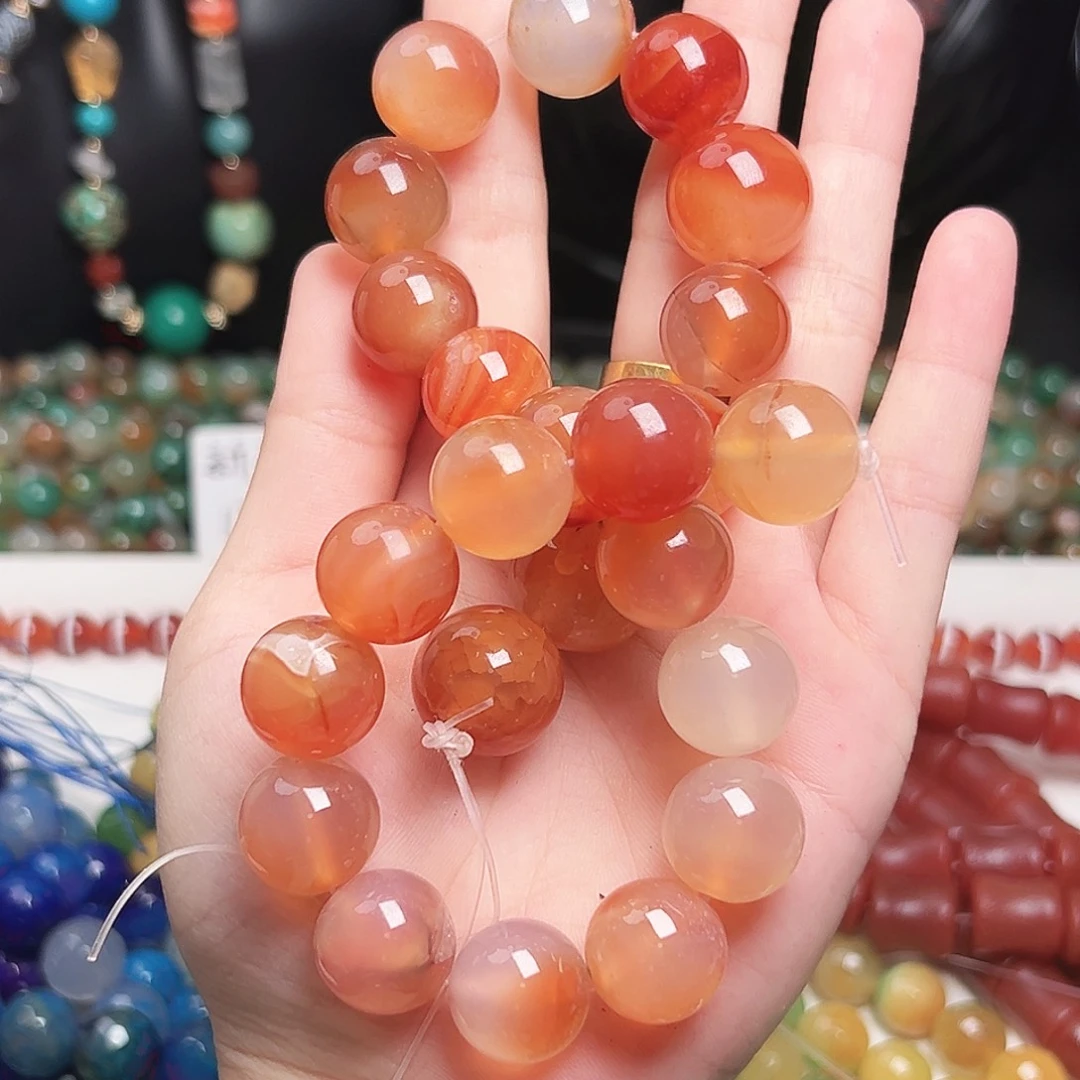 玛瑙/玉髓合金珠宝半成品x446 18m 日落橘调玛瑙圆珠一条
