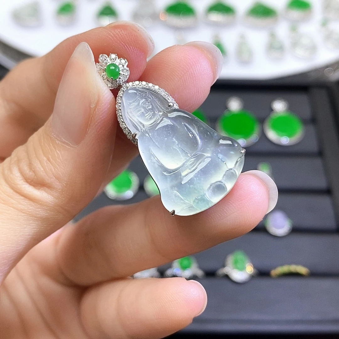 翡翠18K金镶嵌吊坠(不含链)