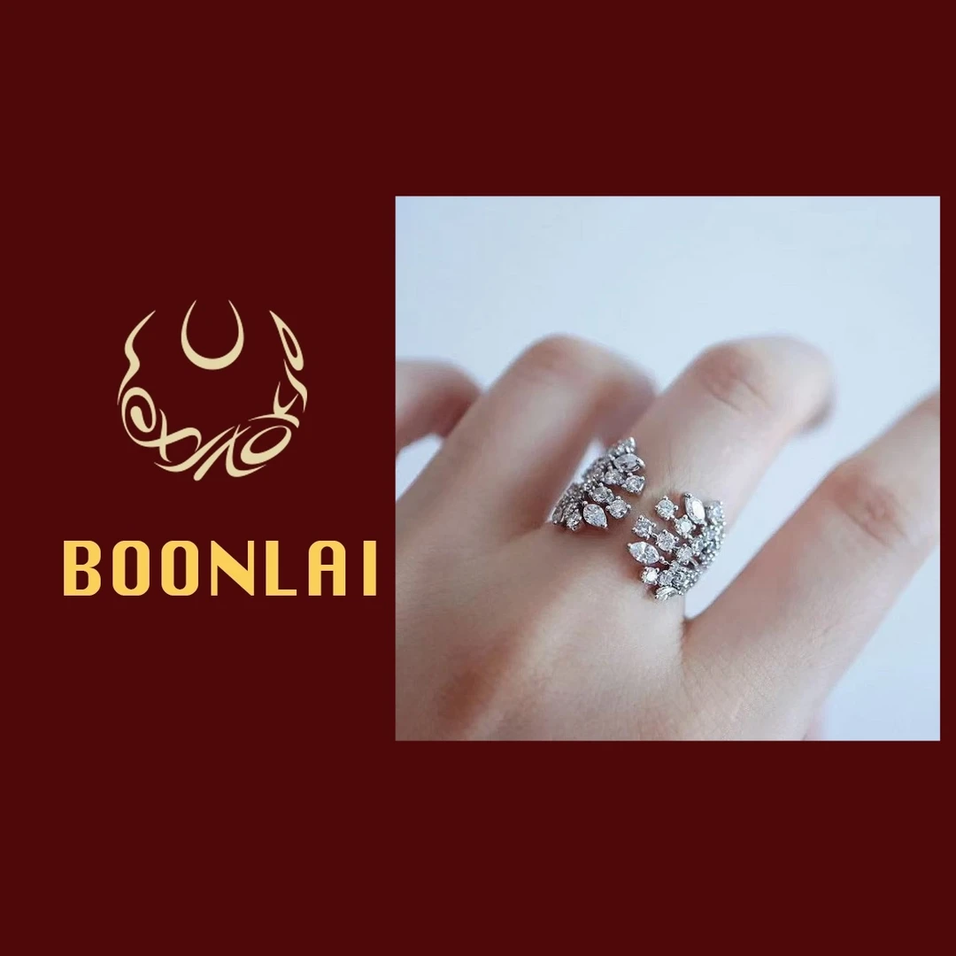 铜合金锆石戒指 【满七免一】Boonali桂冠锆石镶钻高级开口戒指1438