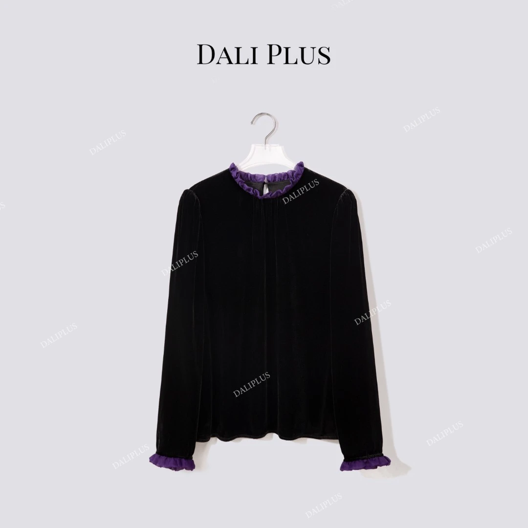 DALI PLUS“紫花领黑丝绒衬衫”优雅感衬衫-D5ST1596
