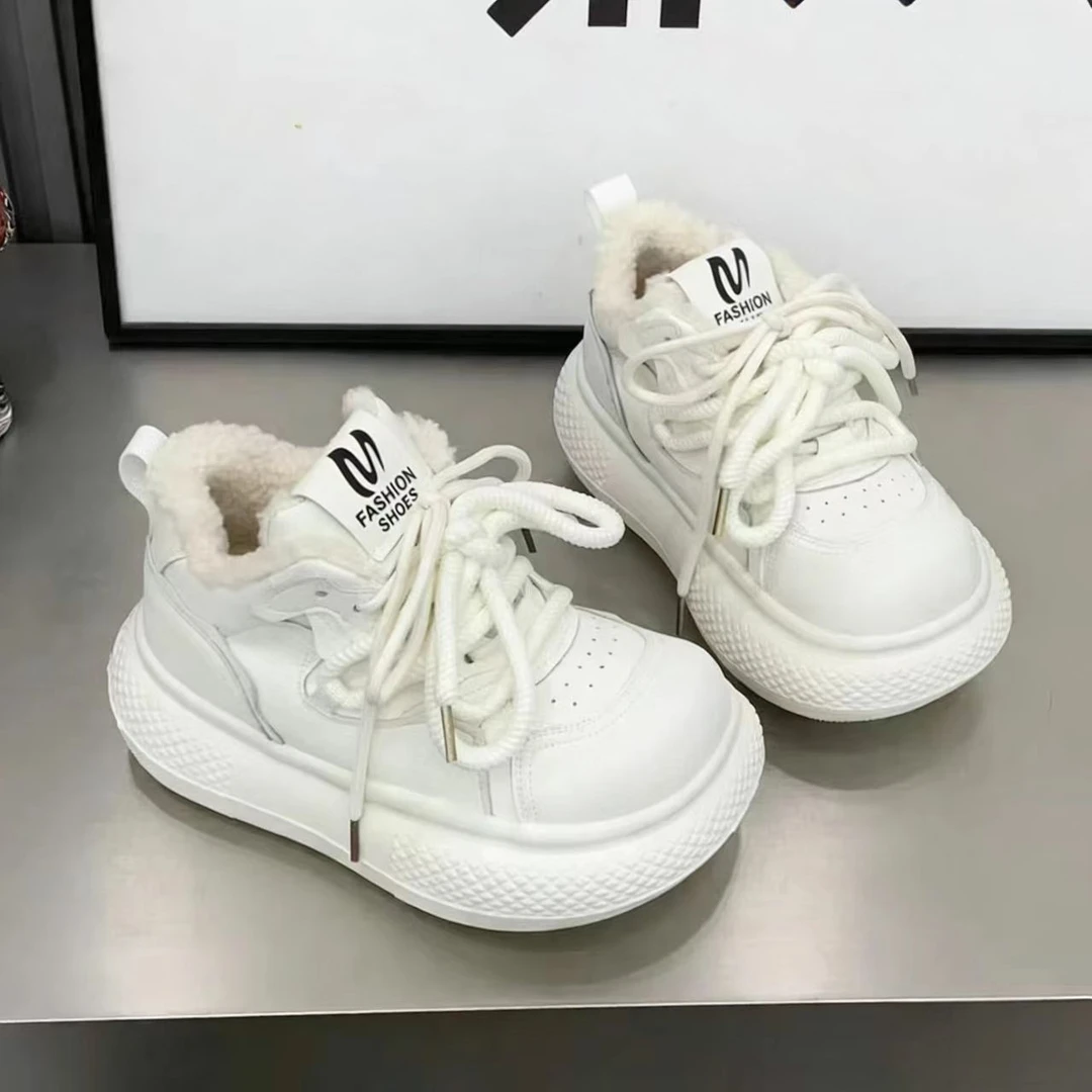 简约大头系带厚底运动休闲鞋2025秋冬新款丑萌百搭显瘦加绒老爹鞋