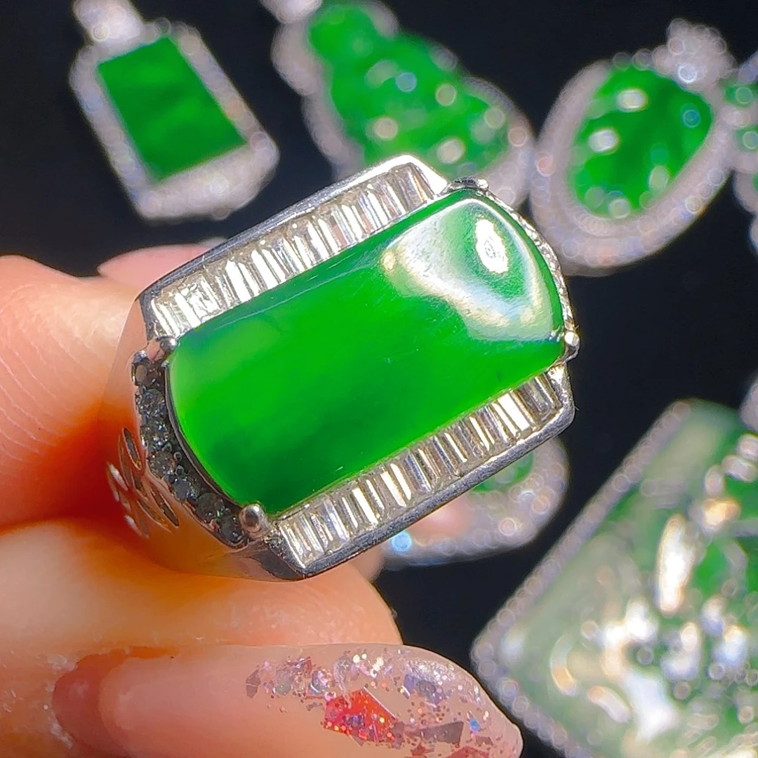 翡翠戒指银S925镶嵌天然