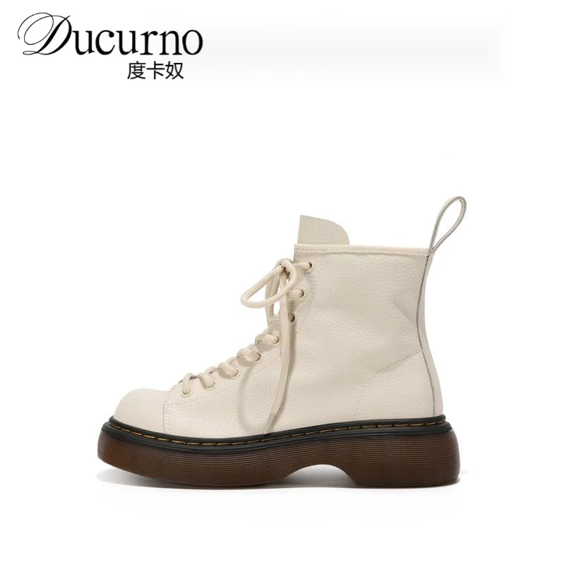 度卡奴2025新款厚底白色马丁靴女夏英伦风黑色短靴百搭炸街靴子