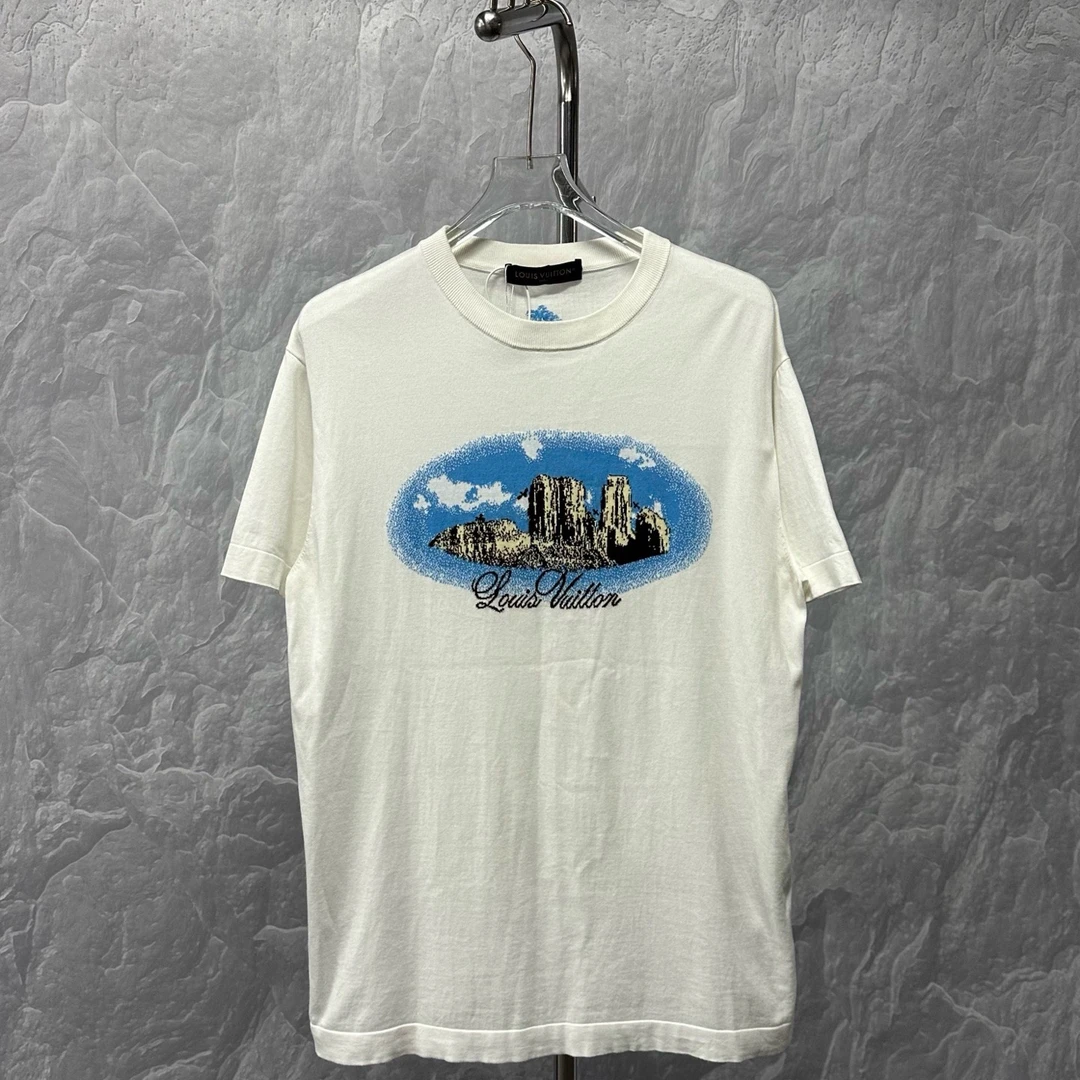 未使用 LouisVuitton/路易威登 风景图案刺绣针织短袖 L码 J01678