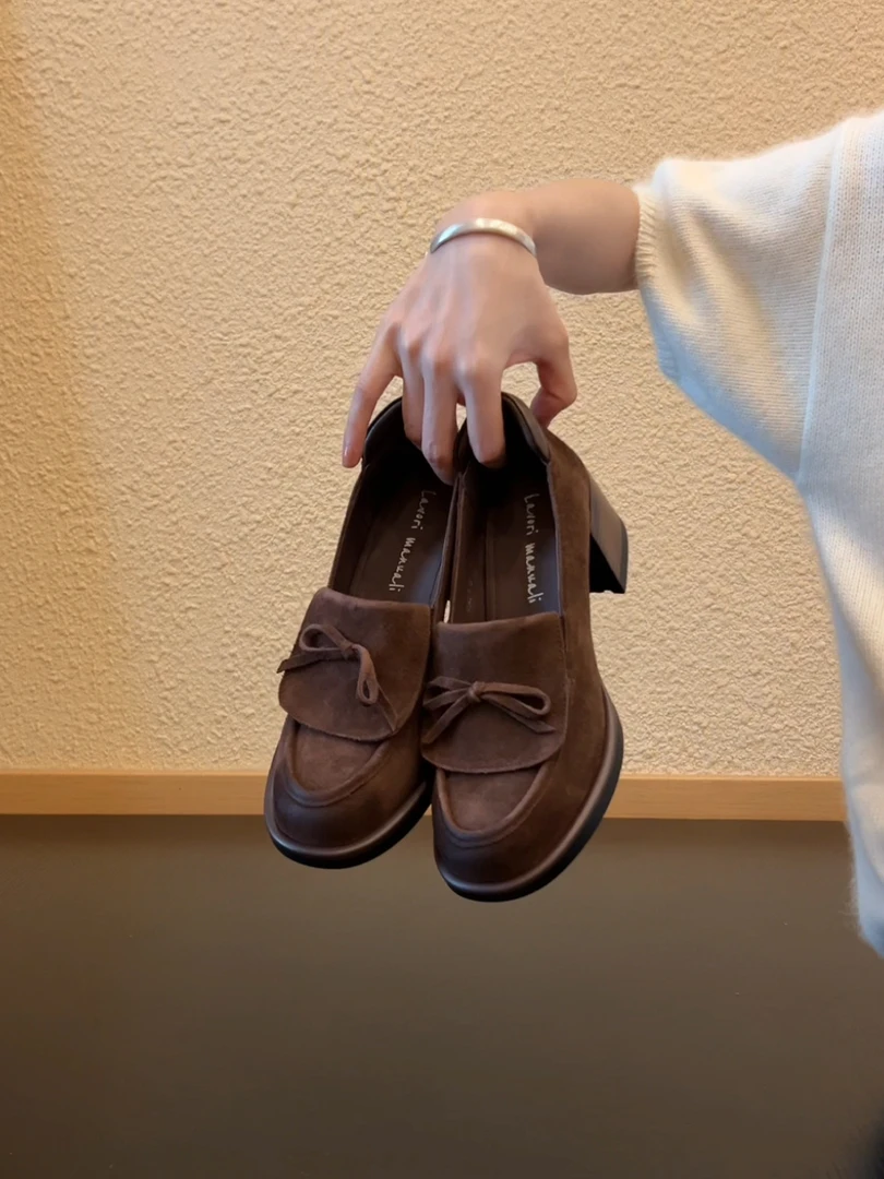 Pokoy-5.4cm法式复古风圆头蝴蝶结中口百搭舒适乐福鞋