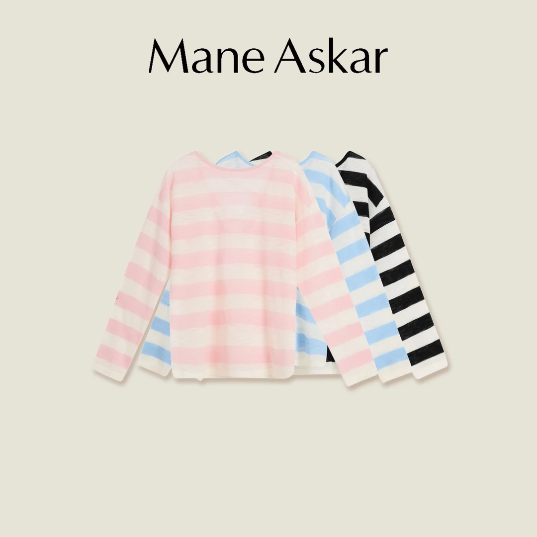 时尚百搭休闲条纹撞圆领色长袖罩衫OK0311