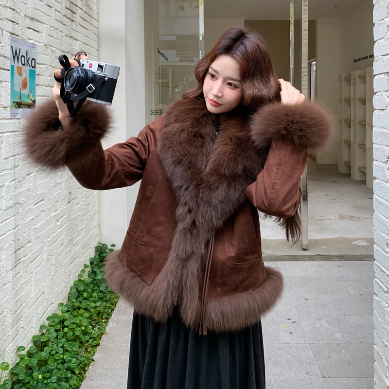 美拉德麂皮绒羽绒服女冬季小个子高级感加厚韩系高品质白鸭绒外套