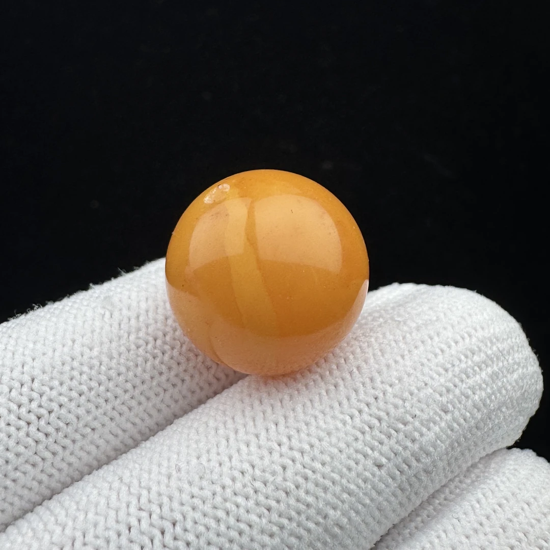 D1901天然蜜蜡瑕疵特价 鸡油黄圆珠17.7mm支持鉴定假一罚四