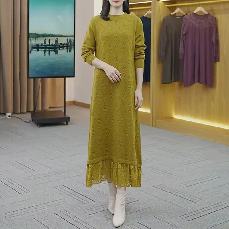 针织衫毛衣裙女半高领长款宽松连衣裙秋冬新款百搭时尚气质打底衫