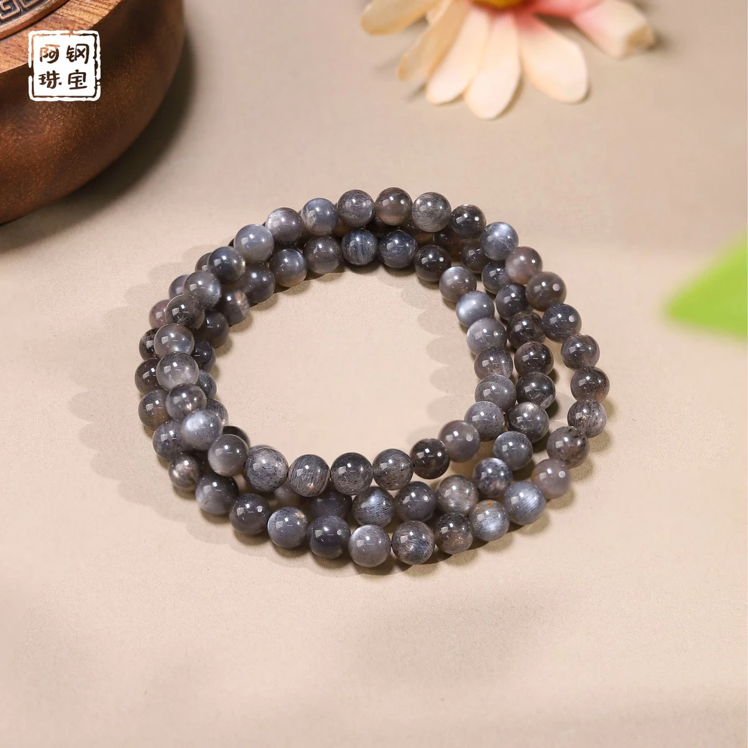 高品黑金骨干三圈多圈宝石长石手串猫眼效应-多样性发其一-GG301