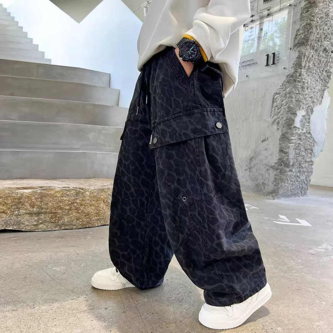 男童秋冬款工装裤2025新款初中生一体绒加厚冬季儿童直筒加绒裤子