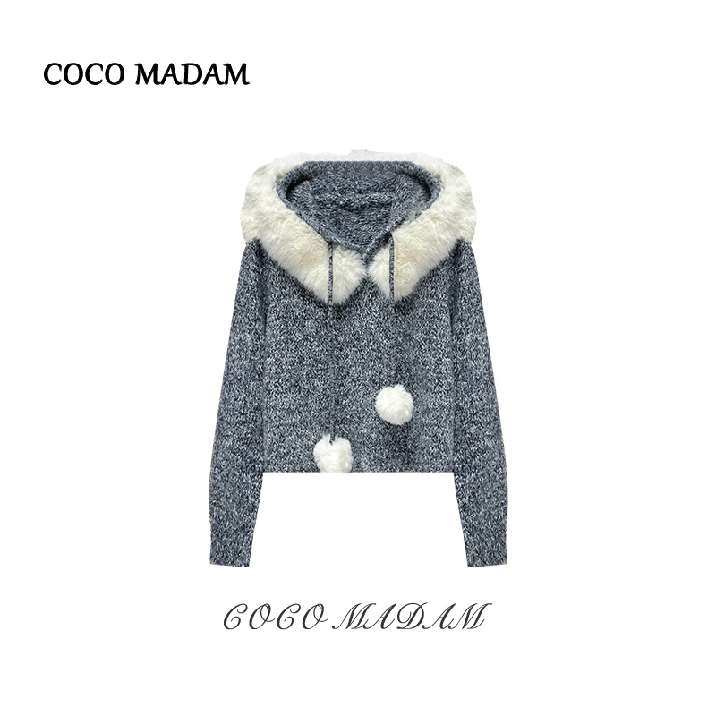 加厚气质葫芦宽松针织蝴蝶结包袖连帽百搭毛针织衫TZ-A325