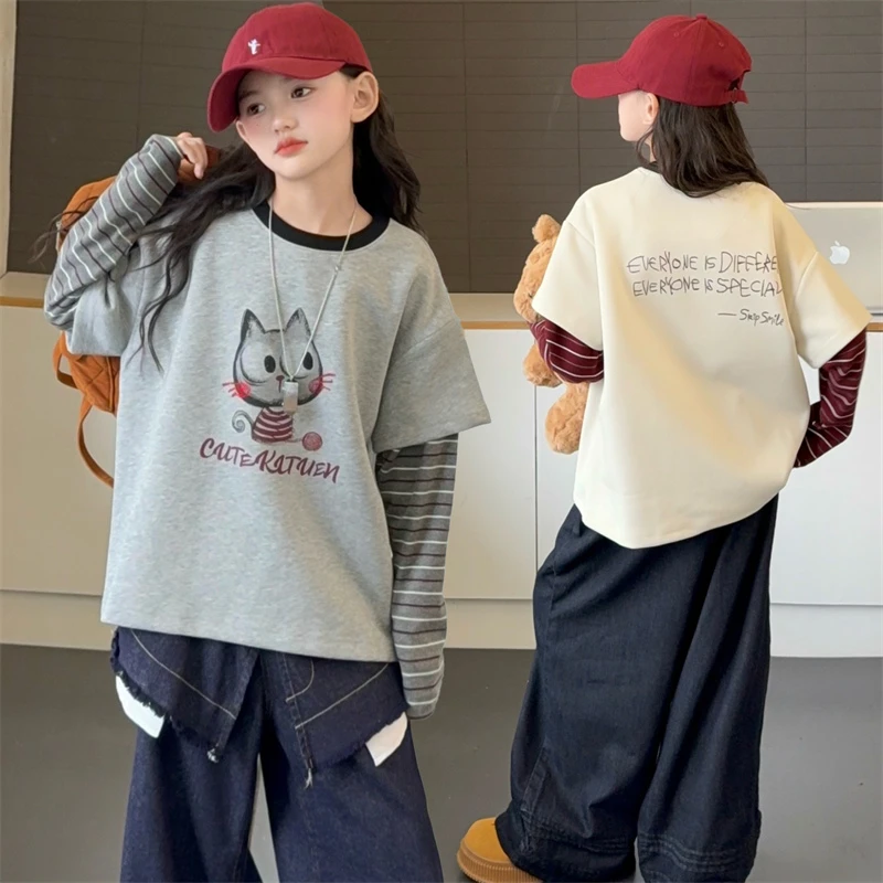 卡通动漫套装休闲洋气套头两件绣花大童女童女童秋装秋装卫衣