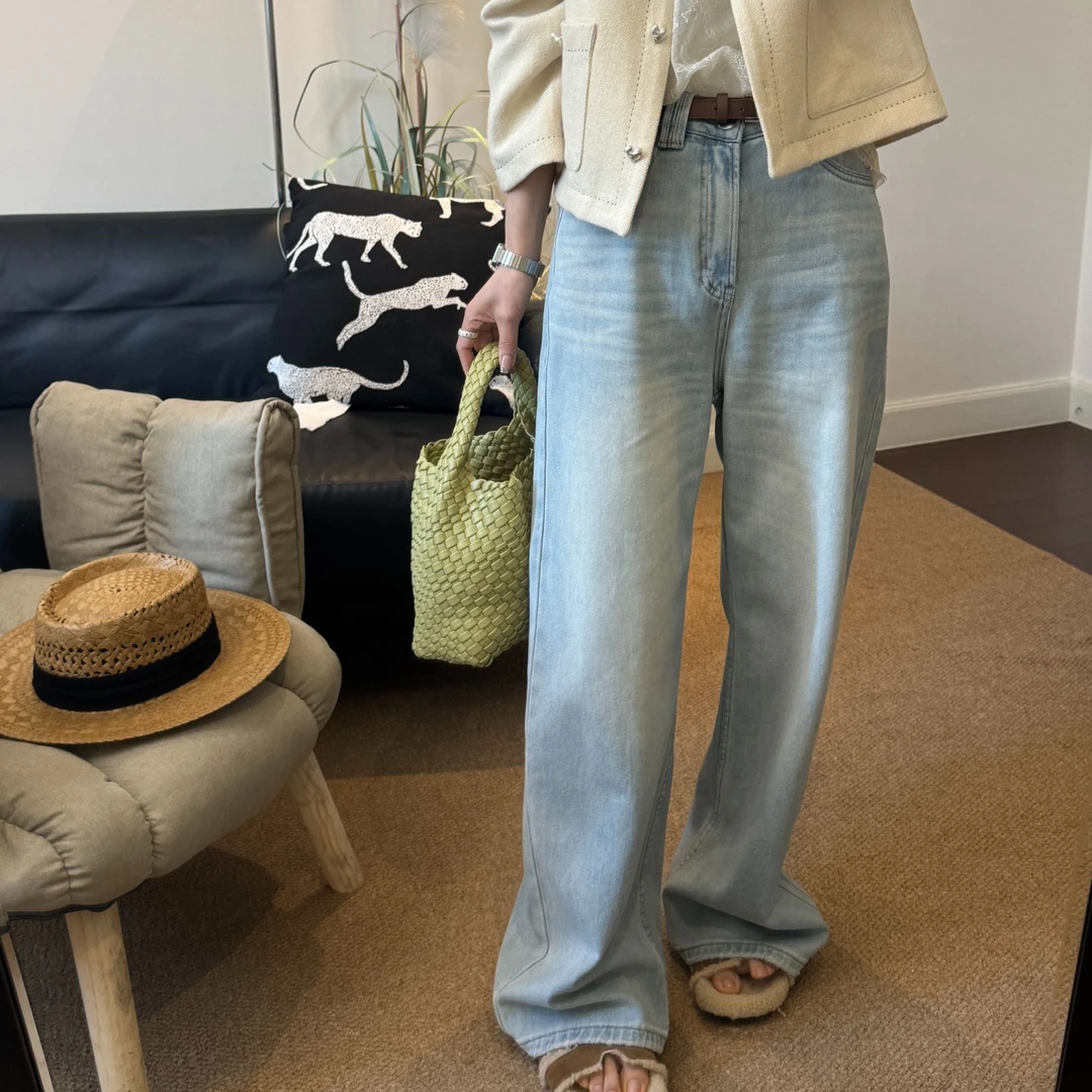 【NO退NO换】春款奶芙蓝云纺工艺窄版阔腿牛仔裤