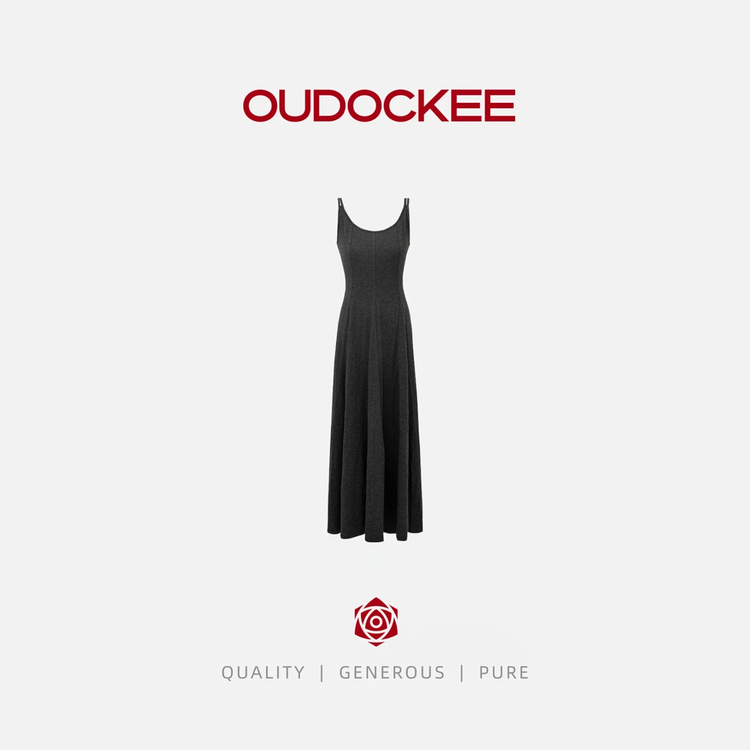 OUDOCKEE 鸥鸥 【富太太】深灰显瘦无袖吊带连衣裙 L2503G451T