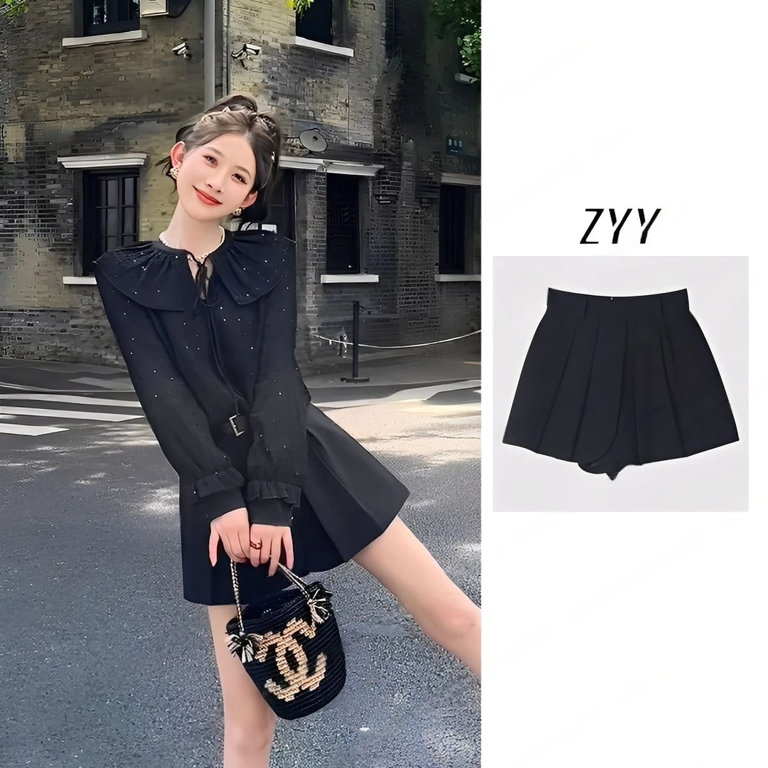 ZYY【落日剧场】2025S/S新品高腰显瘦百搭女士阔腿裙裤X25QDQ03457