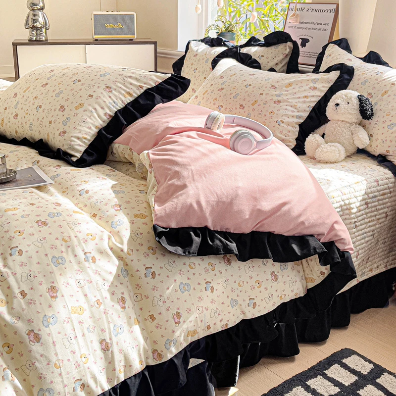 四季通用床盖款四件套双层纱床单被套三件套单人学生床上用品加厚