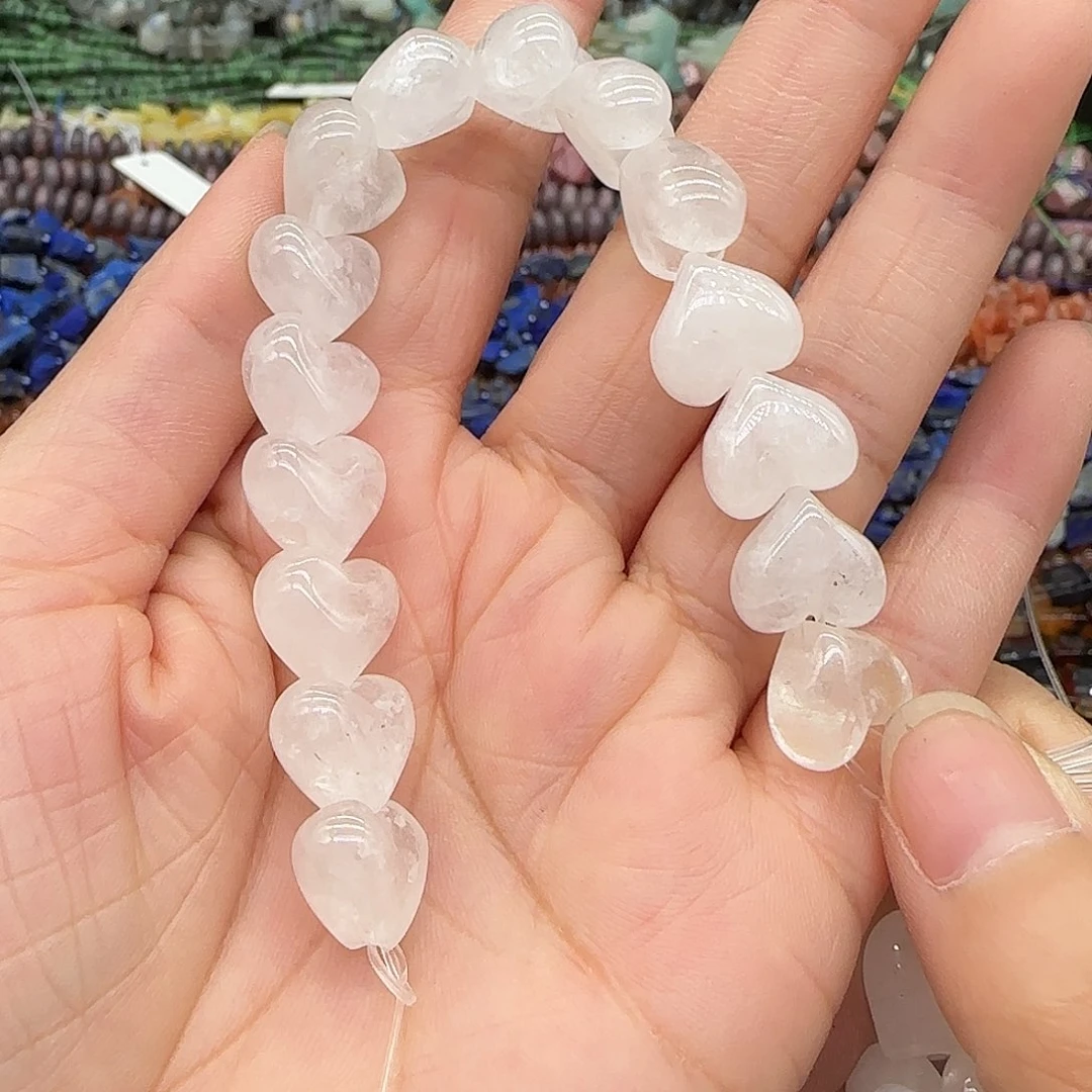 合金玛瑙/玉髓珠宝半成品白水晶12mm爱心半条