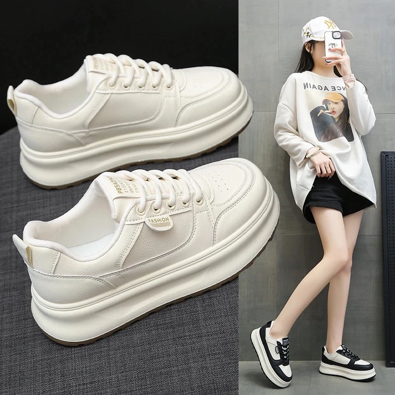 小白鞋女2025早春新款时尚百搭松糕厚底休闲运动板鞋808