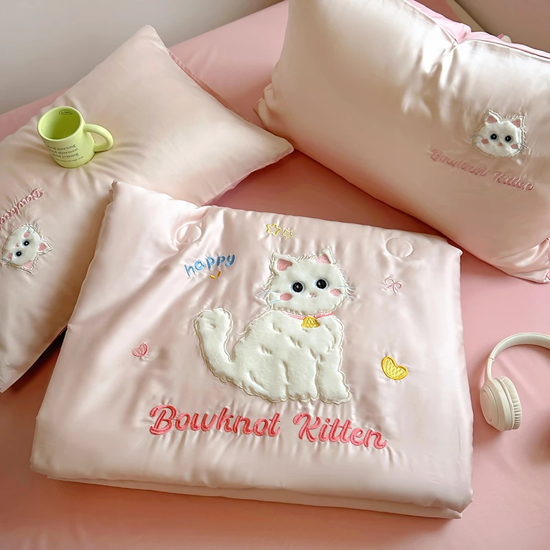 夏季水洗冰丝刺绣夏凉被夏天裸睡夏被单双人学生宿舍空调被单件