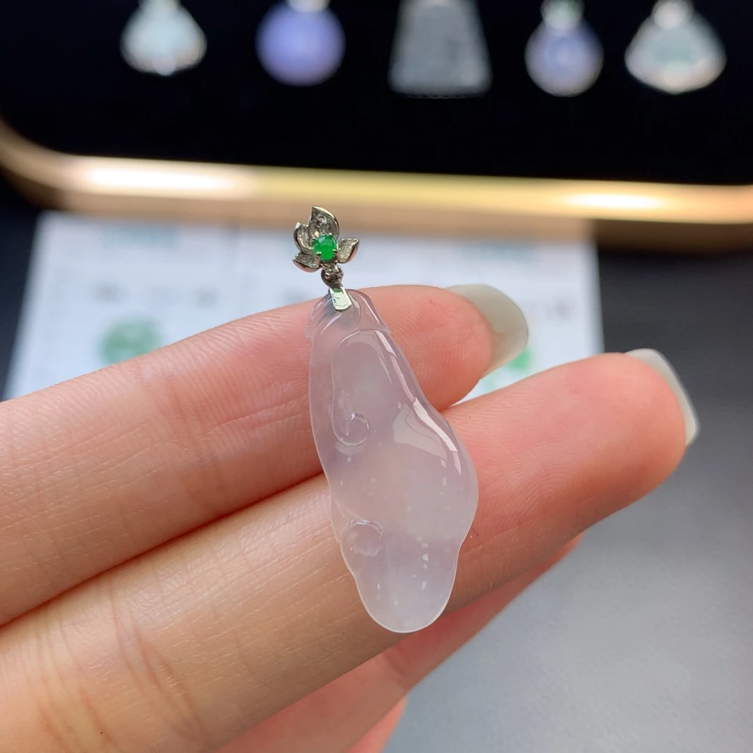 翡翠18K金镶嵌挂件48小时鉴赏期  退货不扣服务费