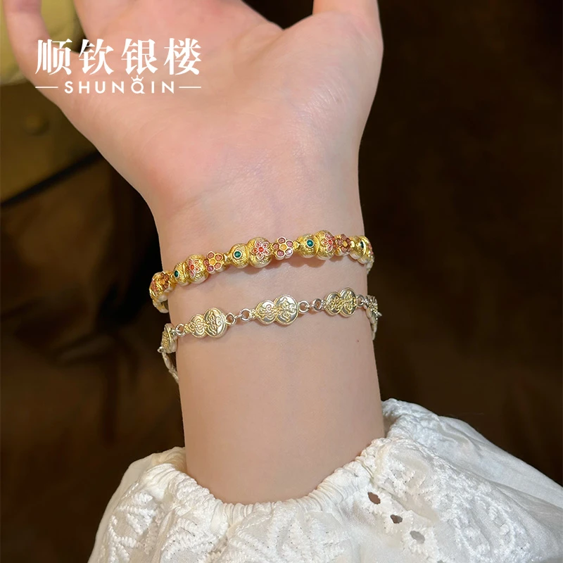 顺钦银楼 足银珐琅手镯 【拾月描金手镯】999.9国风葫芦描金手镯