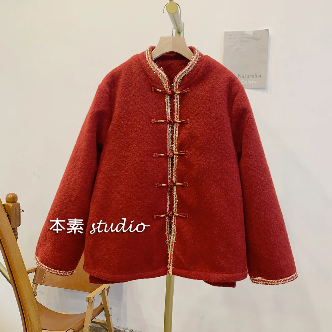 M9544夹棉盘扣立领新中式毛呢外套