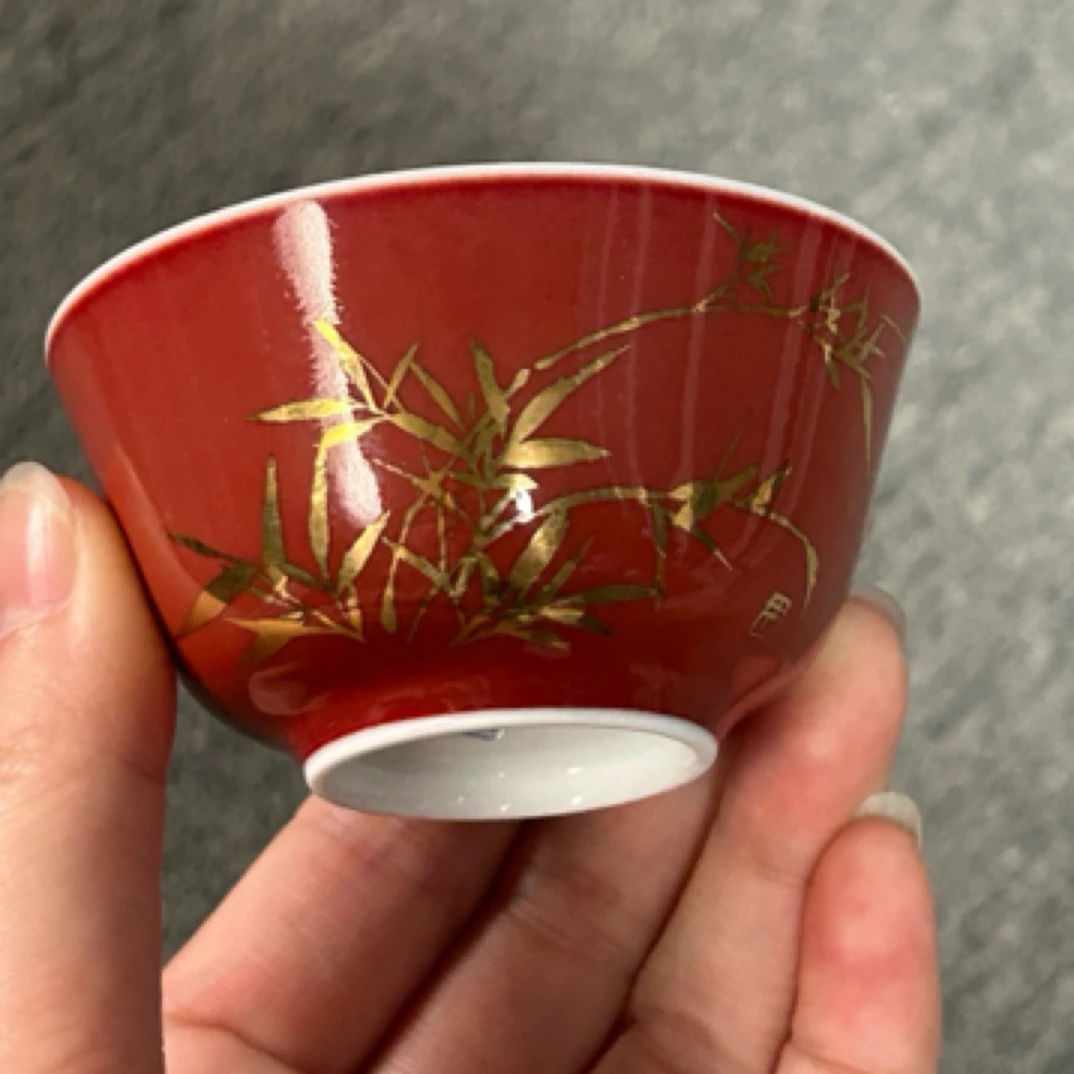 润翠堂 霁红描金竹敞口杯