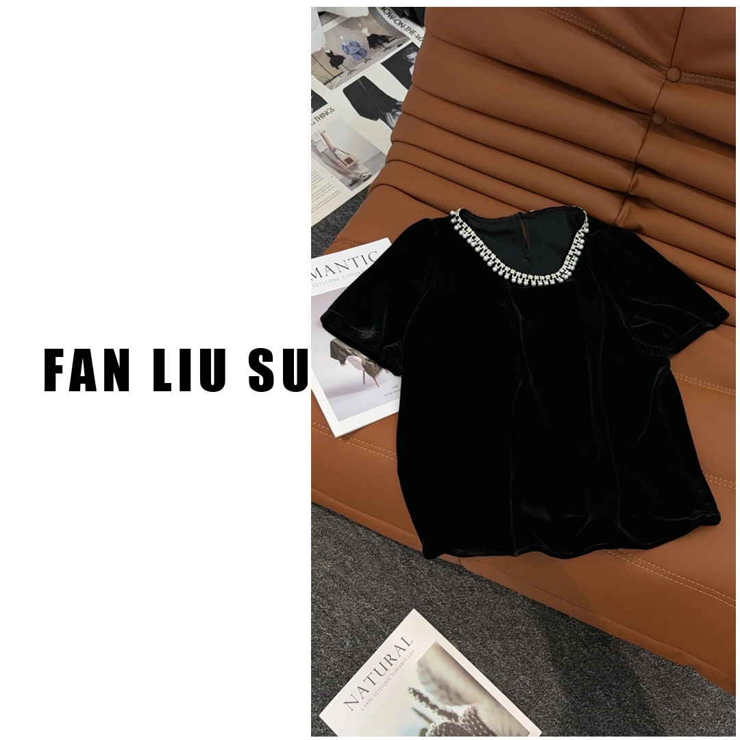 真丝丝绒圆领短袖T恤女士夏季小衫上衣2025新款