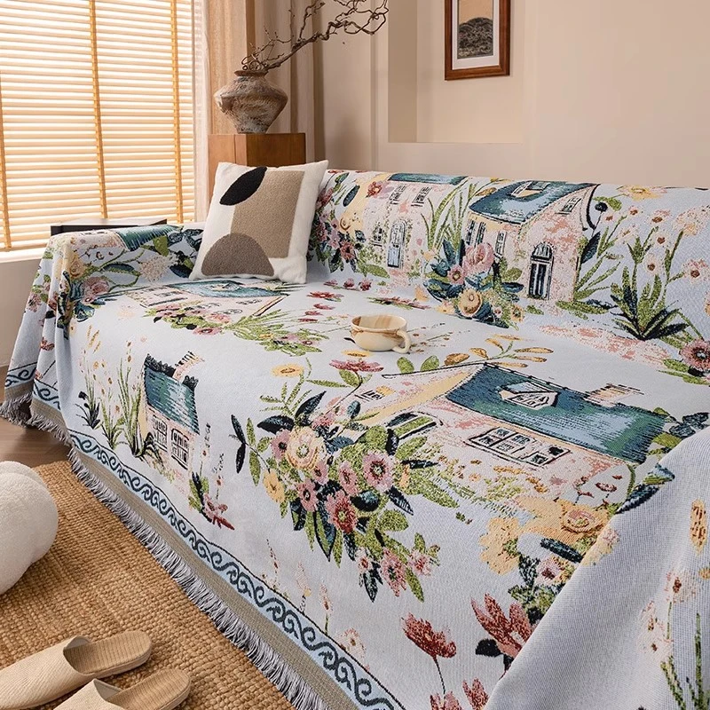 沙发盖布四季通用涤棉混纺美式新款沙发巾一整张全盖巾沙发套罩子