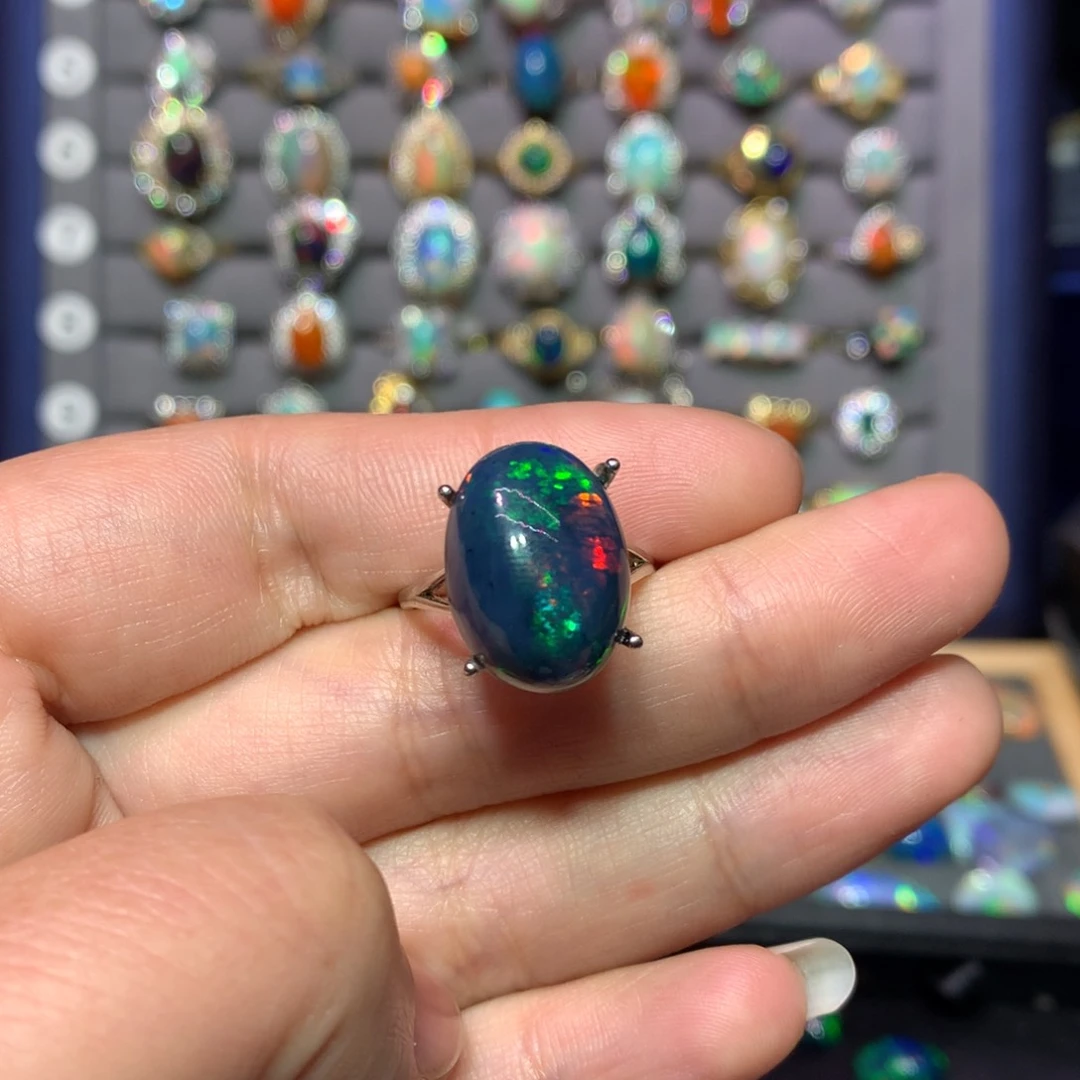 欧泊戒指款式银S925镶嵌蒹*坻