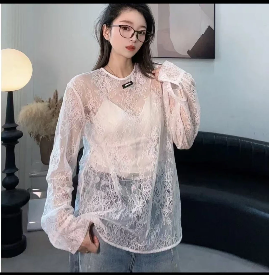 现货【仙气飘飘蕾丝衫】2025春新品蕾丝透明打底罩衫