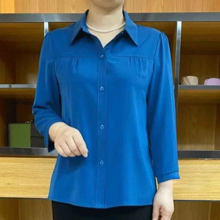 洋气妈妈装纯色九分袖衬衫女夏季新款宽松大码衬衣中老年时尚小衫