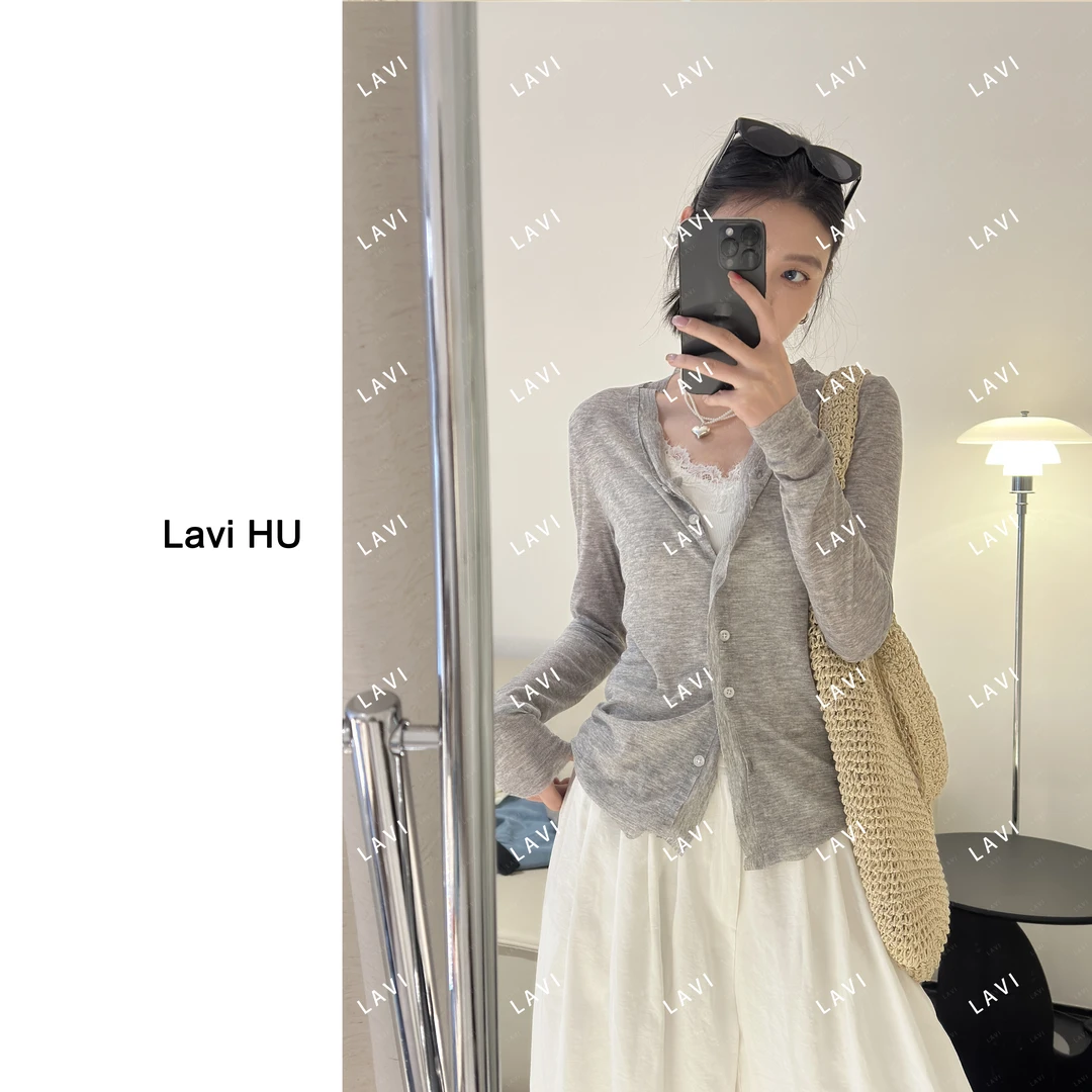 首尔大街的边缘 时尚百搭基础色纯色休闲打底开衫针织衫8611