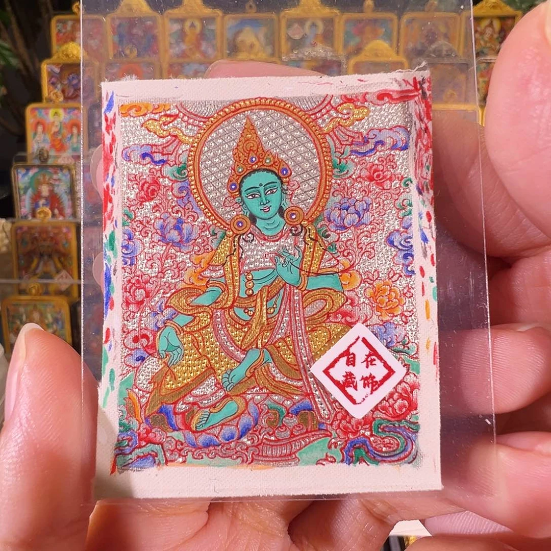 吊坠绿度母热贡纯手绘唐卡