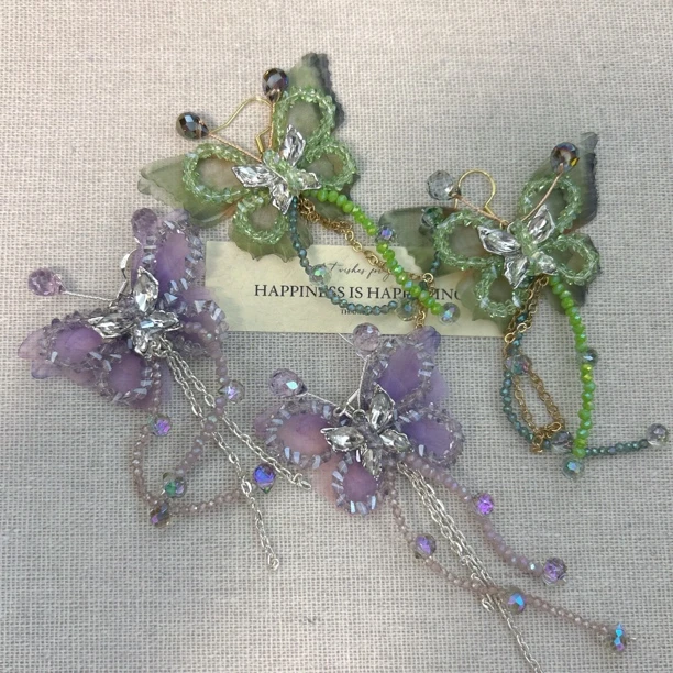 非金属仿水晶耳饰 西子薄纱蝴蝶流苏耳环小众设计氛围感耳钉耳饰