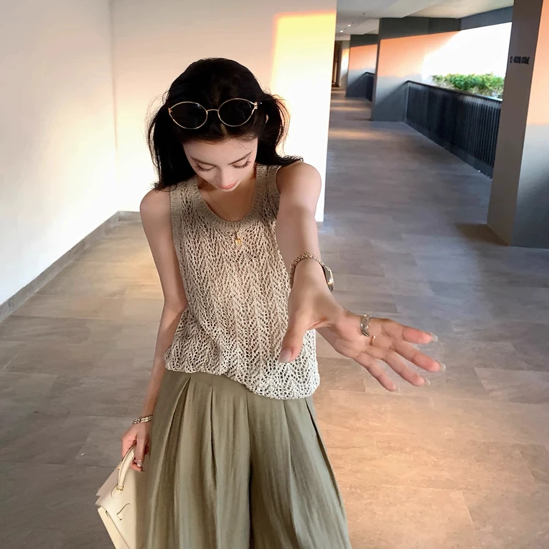 Lilylikes“老钱小背心”桑蚕丝亚麻的一眼贵气感心机镂空针织背心