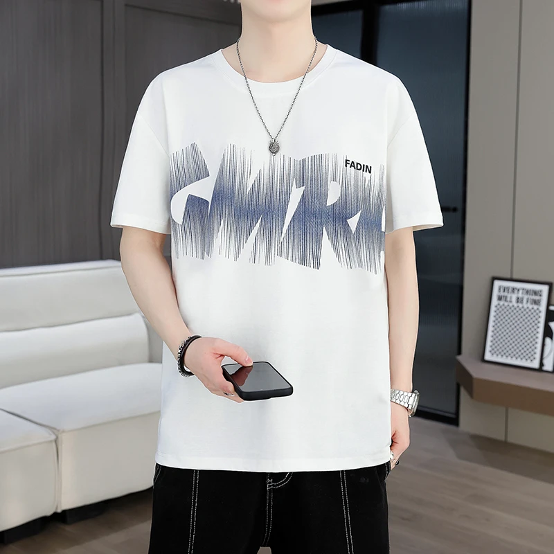 男士短袖T恤夏季2025新款高档美式纯色休闲潮流时尚百搭半袖印花