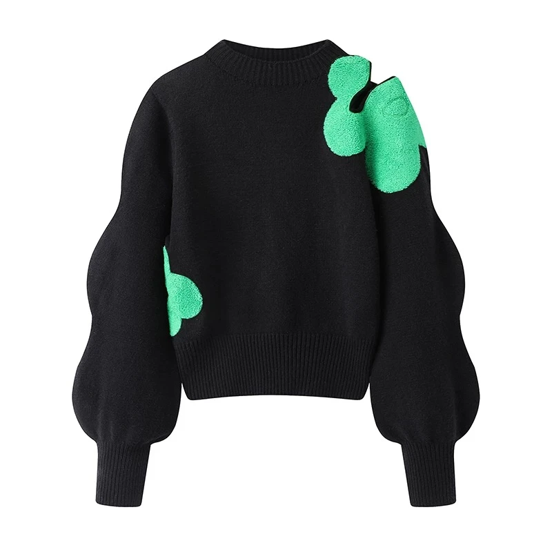 0365（8143）蔡少芬同款撞色镂空设计感毛衣女2024冬季气质针织衫