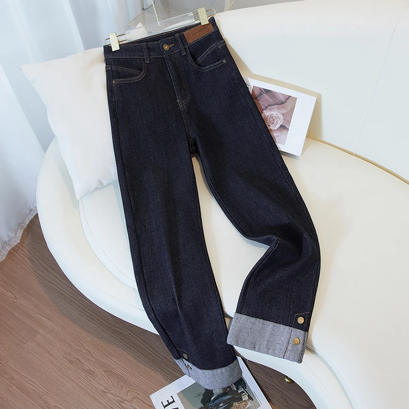妙臻秋季爆款小个子高腰烟管直筒裤牛仔裤女九分裤百搭显瘦潮8773