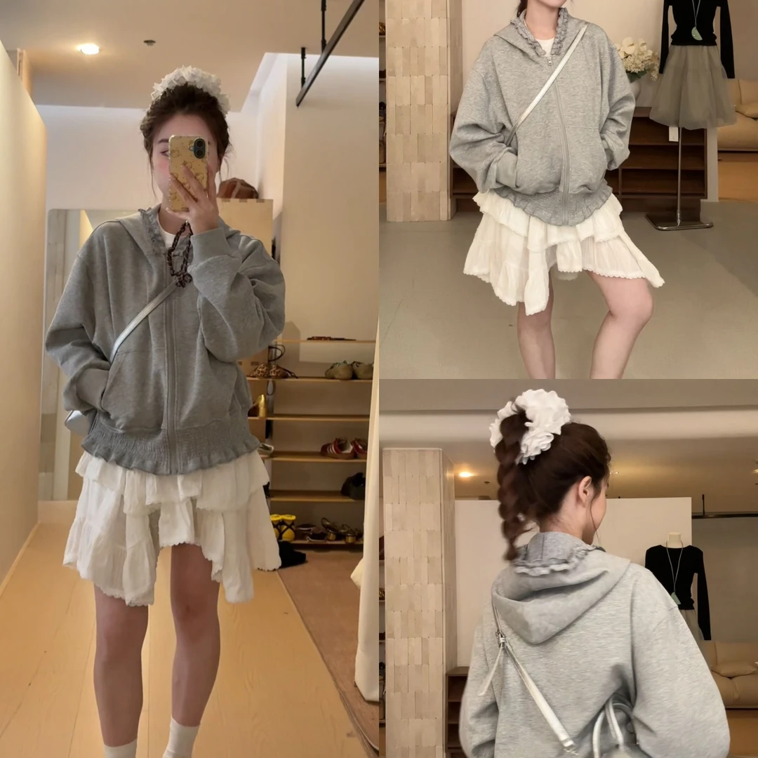 【芭蕾练习室】2025早春新款博主宽松ins韩版连帽设计感拉链卫衣