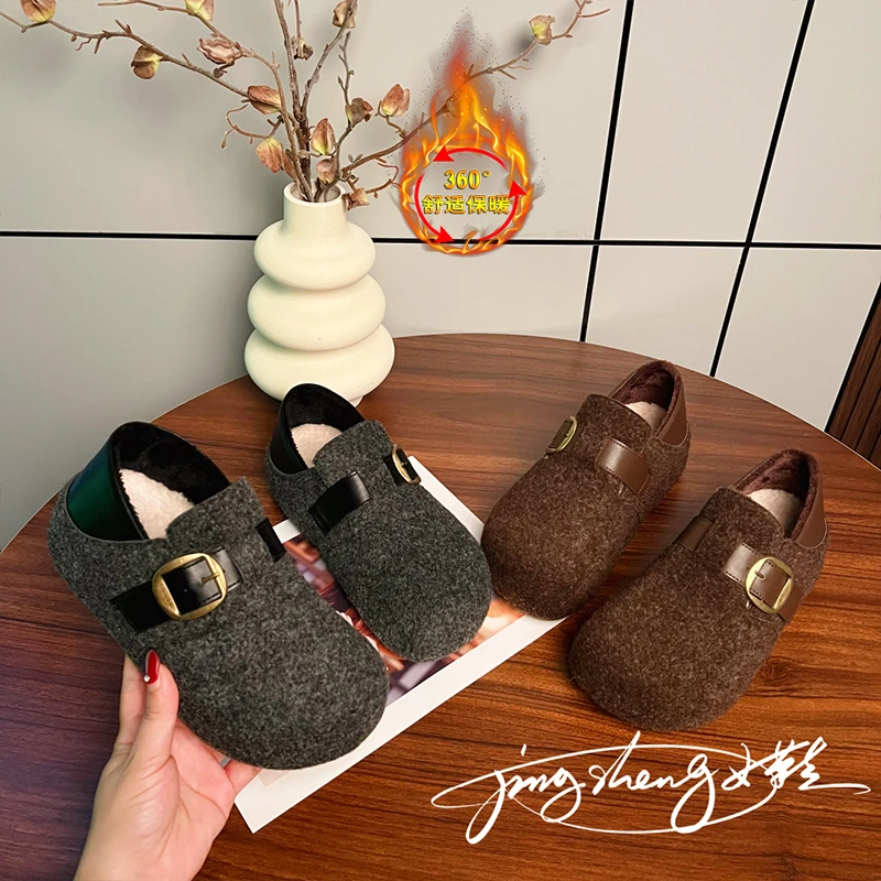 内增高厚底灰色勃肯鞋女两穿2025秋冬新款加绒保暖懒人一脚蹬棉鞋