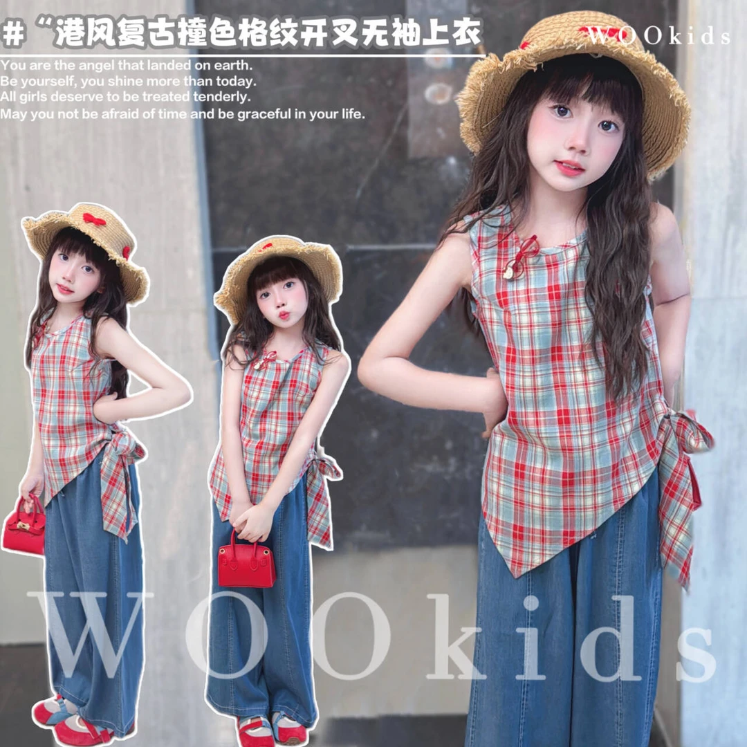 现货-WOOkids8【港风复古】亲子童装高定撞色无袖上衣 W25040702