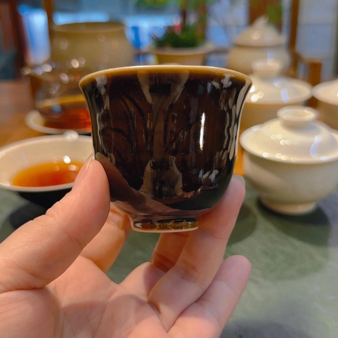 定瓷 孤品紫定铃铛杯 刻花100ml